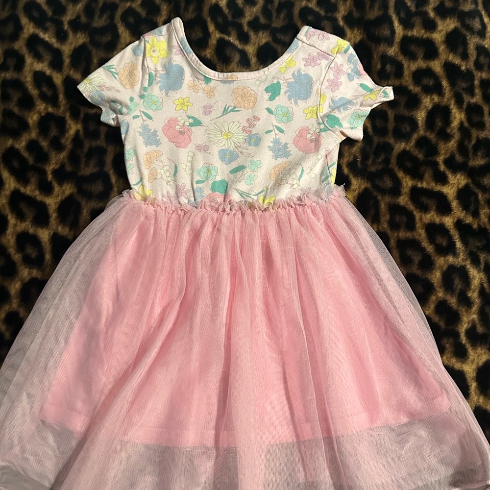 Floral and Pink Tulle Kids Dress